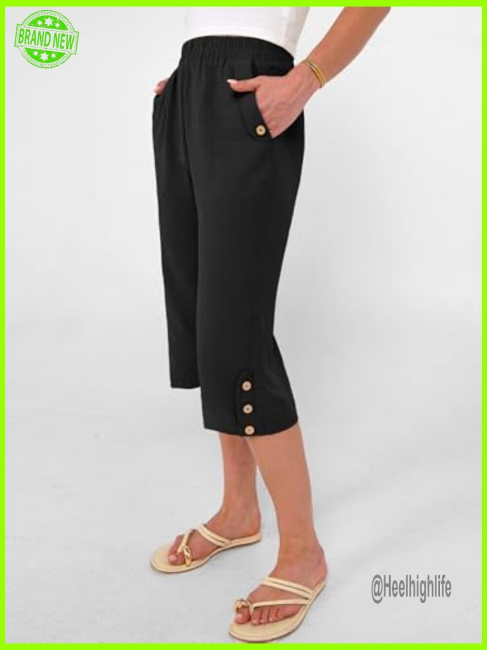 Wide Leg Capri Pants Elastic Waist Casual Loose Lounge Trousers Summer - Picture 5 of 7